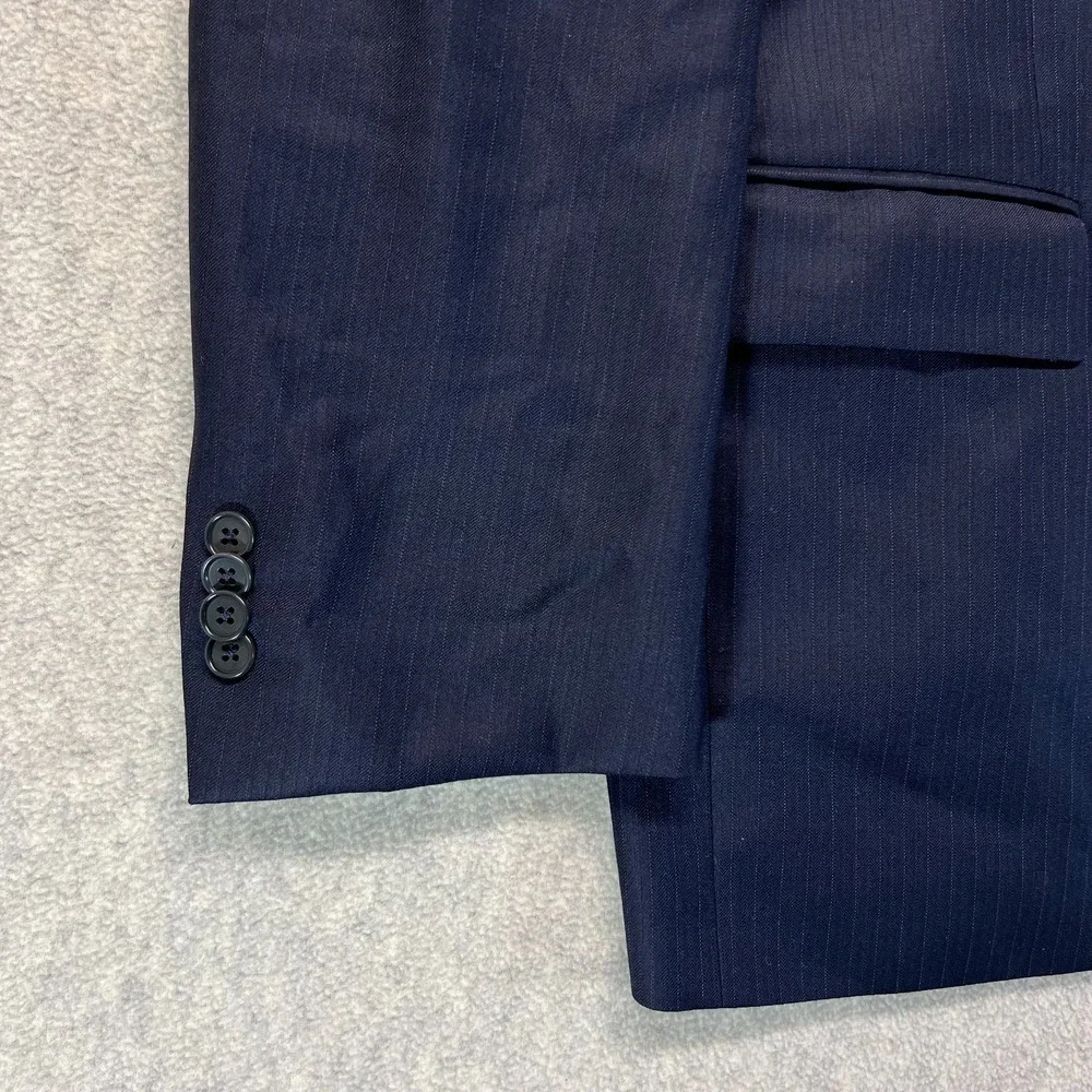 John Varvatos Men Two Button Blazer Pinstripe Navy Blue Notch Single Breasted 42